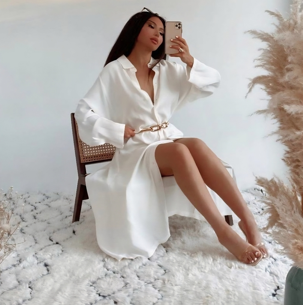 Zara Flowy Oversized Shirt Dress Oyster White